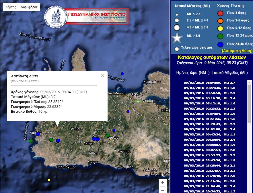 Ασθενής σεισμική δόνηση 3,7 Ρίχτερ στην Κρήτη – ΦΩΤΟ