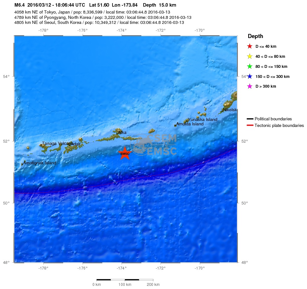 Ισχυρή σεισμική δόνηση νότια των νησιών Αντριανόφ
