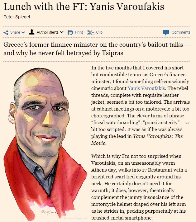 FT: Γεύμα με τον Βαρουφάκη με κυρίως μενού καρφιά και αποκαλύψεις