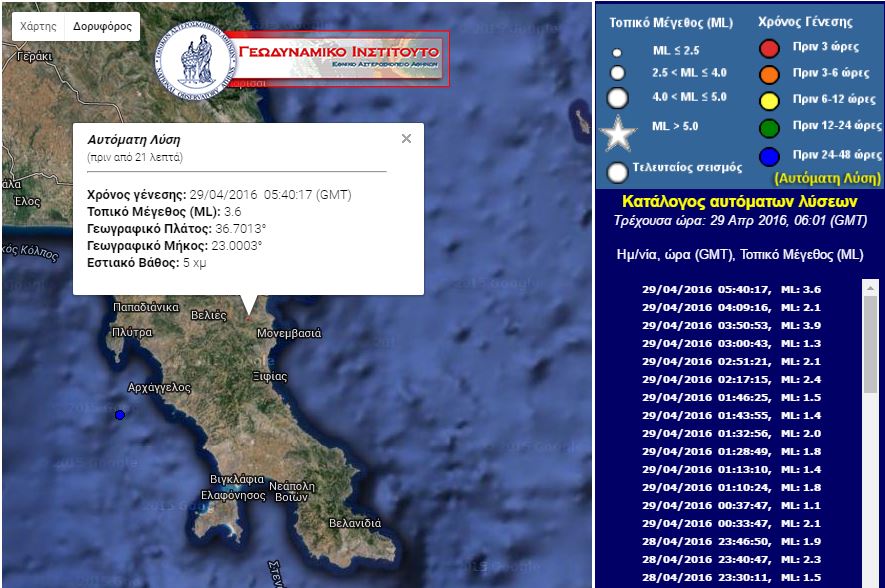 Σεισμός 3,6 Ρίχτερ στη Μονεμβασιά