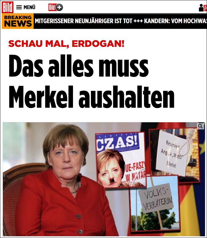 Η Bild γράφει στον Ερντογάν να παραδειγματιστεί από την ανοχή της Μέρκελ στην κριτική των Ελλήνων
