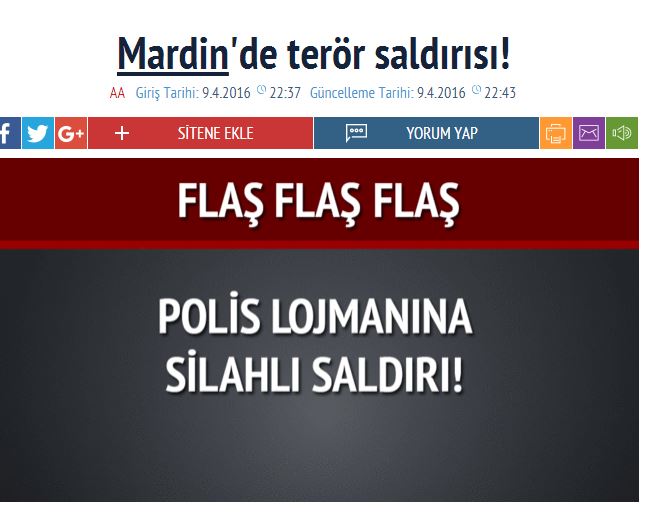 Τουρκία: Τρομοκρατική επίθεση σε Α.Τ. της πόλης Μαρντίν με 2 νεκρούς