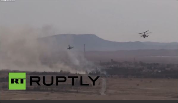 Ρωσικά ελικόπτερα βομβαρδίζουν τζιχαντιστές στην πόλη Χομς της Συρίας – ΒΙΝΤΕΟ