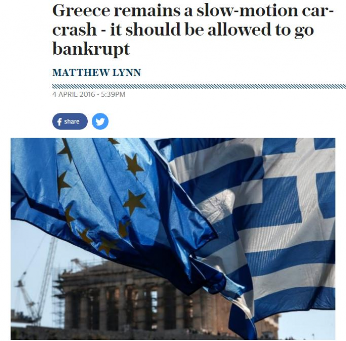 Telegraph: Οι εταίροι θα πρέπει να αφήσουν την Ελλάδα να χρεοκοπήσει!