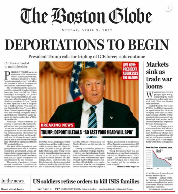 Ο Τραμπ Πρόεδρος των ΗΠΑ – Το ψεύτικο πρωτοσέλιδο της Boston Globe