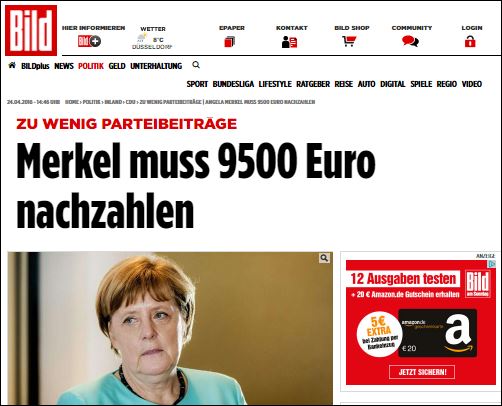 Βild: H Μέρκελ χρωστάει 9.500 ευρώ στο κόμμα της