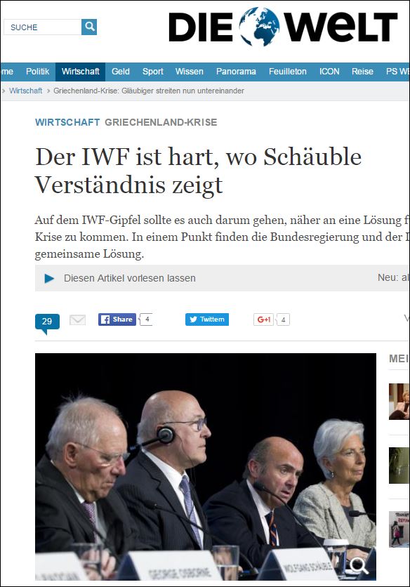 Die Welt: Σκληρό το ΔΝΤ εκεί που ο Σόιμπλε δείχνει κατανόηση