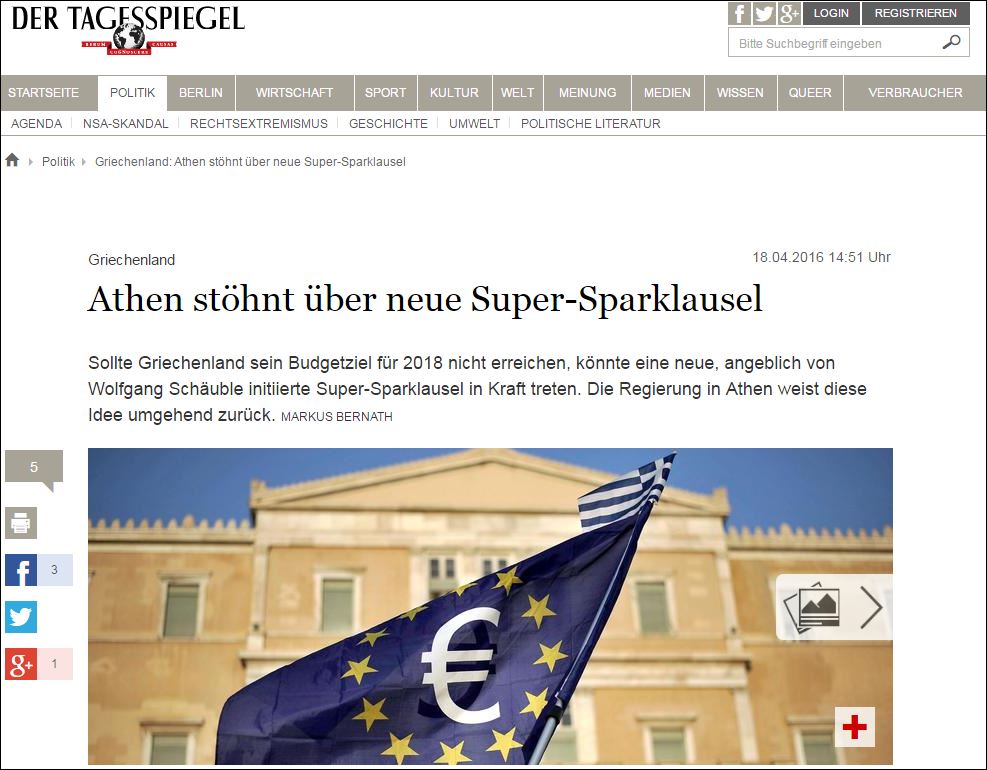 Tagesspiegel: Γέφυρα του Σόιμπλε προς το ΔΝΤ τα επιπλέον μέτρα των 3 δισ. στην Ελλάδα