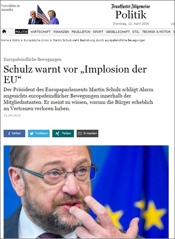 Σουλτς: Υπάρχει κίνδυνος κατάρρευσης της ΕΕ