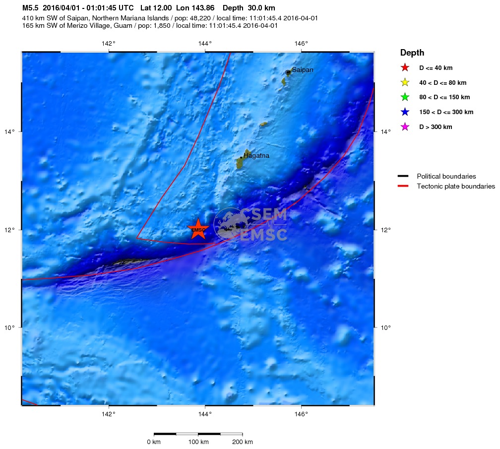 Σεισμός 5,5 Ρίχτερ ανοικτά του Γκουάμ