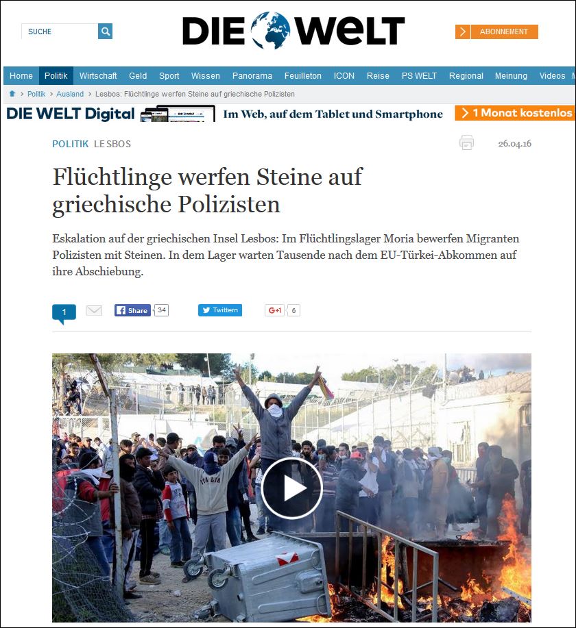 Welt: “Πρόσφυγες πετροβολούν Έλληνες αστυνομικούς”