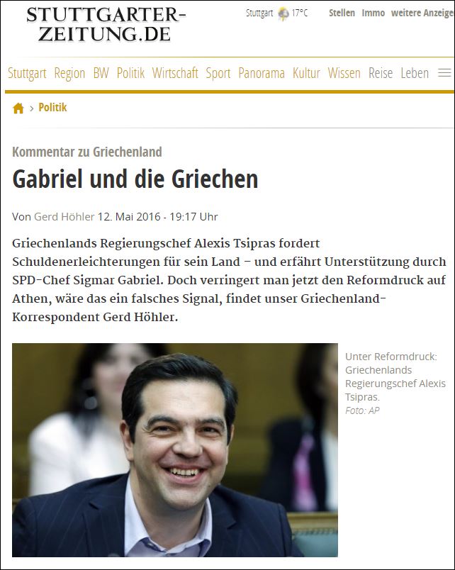 Stuttgarter Zeitung: Λάθος μήνυμα η ελάφρυνση του ελληνικού χρέους