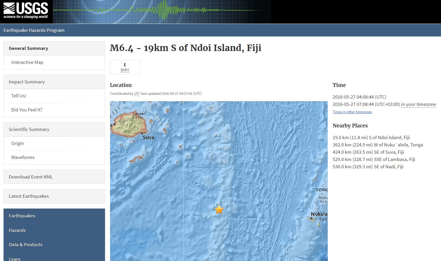 Ισχυρός σεισμός 6,4 Ρίχτερ ανοιχτά των νήσων Τόνγκα