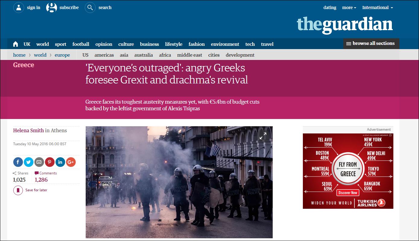 Guardian: Εξαγριωμένοι όλοι οι Έλληνες προβλέπουν Grexit και επιστροφή στη δραχμή