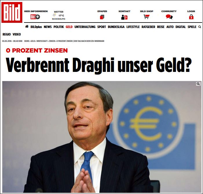 Bild: Καίει ο Ντράγκι τα χρήματά μας;