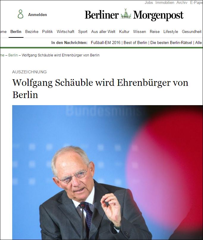 Επίτιμος δημότης Βερολίνου ο Σόιμπλε