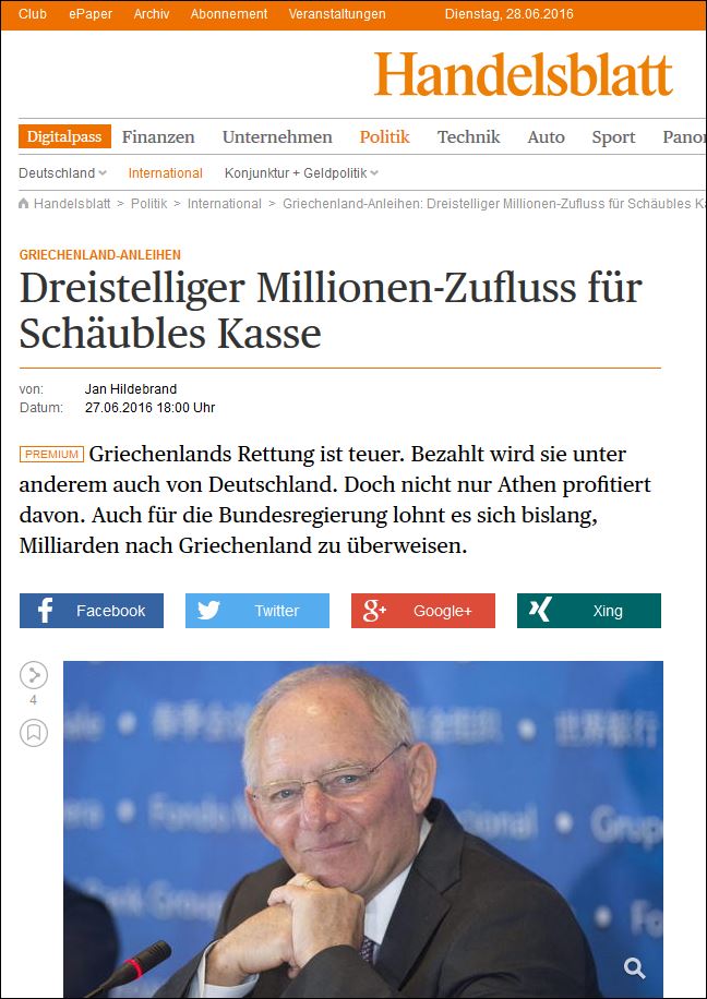 Handelsblatt: Αυτά κέρδισε ο Σόιμπλε από την Ελλάδα