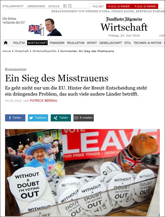 Η FAZ για το Brexit: Μια νίκη της δυσπιστίας