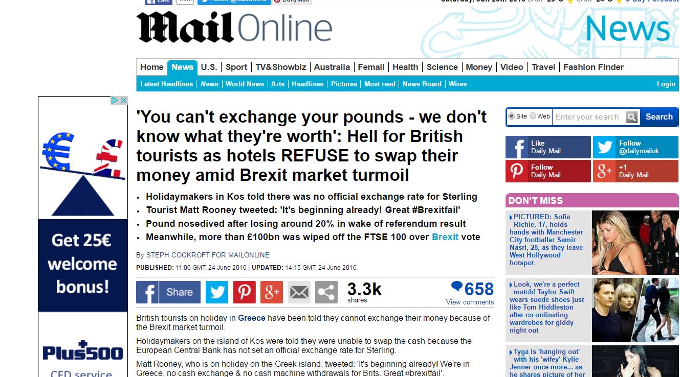 Daily Mail: Πρόβλημα συναλλάγματος σε Βρετανούς τουρίστες στην Κω λόγω Brexit