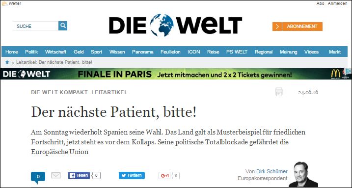 Die Welt: Ισπανία, η επόμενη μεγάλη κρίση στην ΕΕ