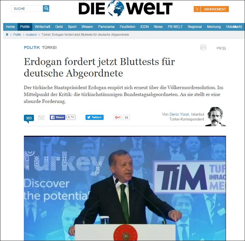 Νέα επίθεση Ερντογάν για την αναγνώριση της Γενοκτονίας των Αρμενίων