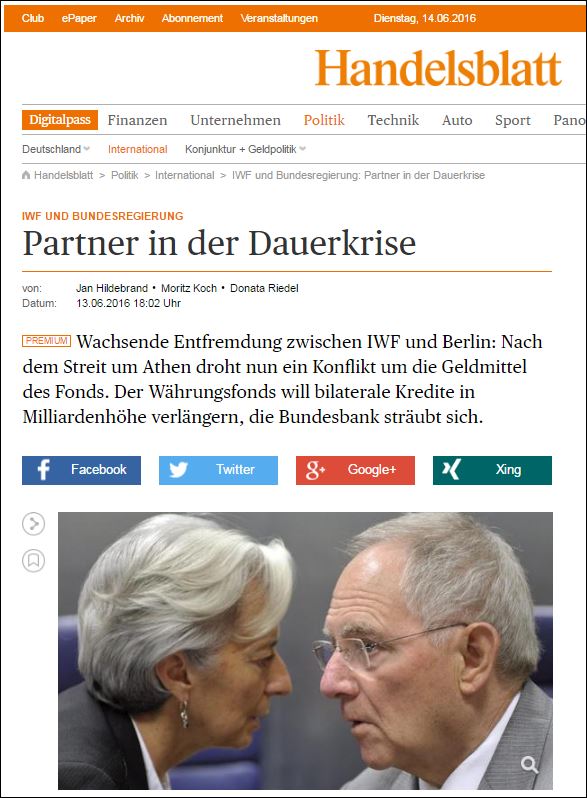 Handelsblatt: Κρίση διαρκείας ανάμεσα σε ΔΝΤ και Γερμανία λόγω… Ελλάδας