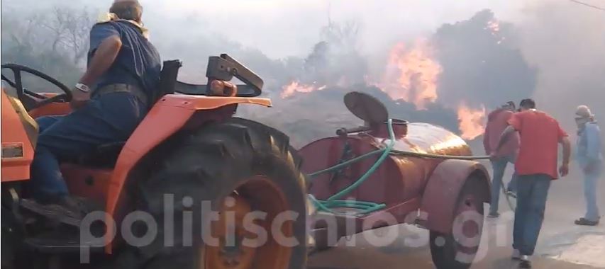 Πύρινη κόλαση στη Χίο – ΒΙΝΤΕΟ