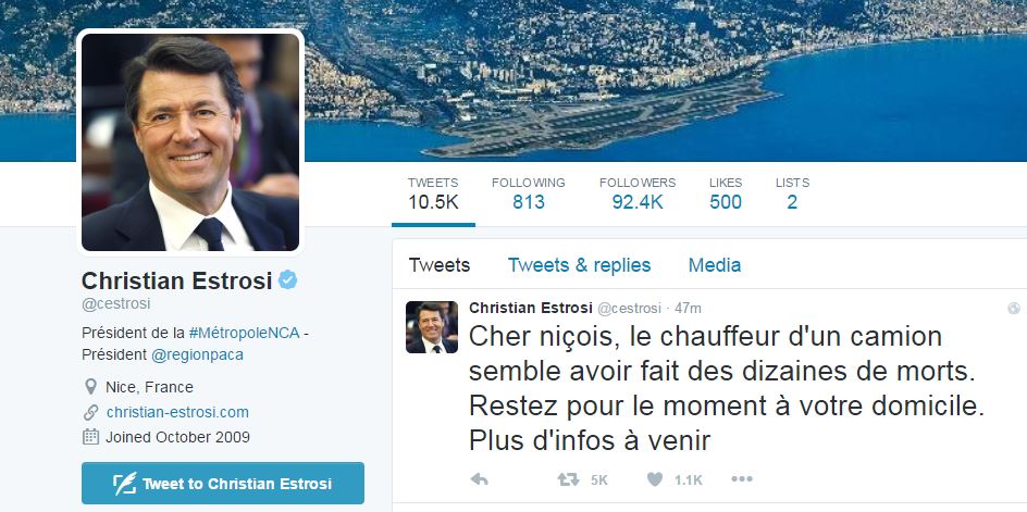 Γαλλία – Ο δήμαρχος της Νίκαιας μέσω Twitter στους κατοίκους: Μείνετε στα σπίτια σας