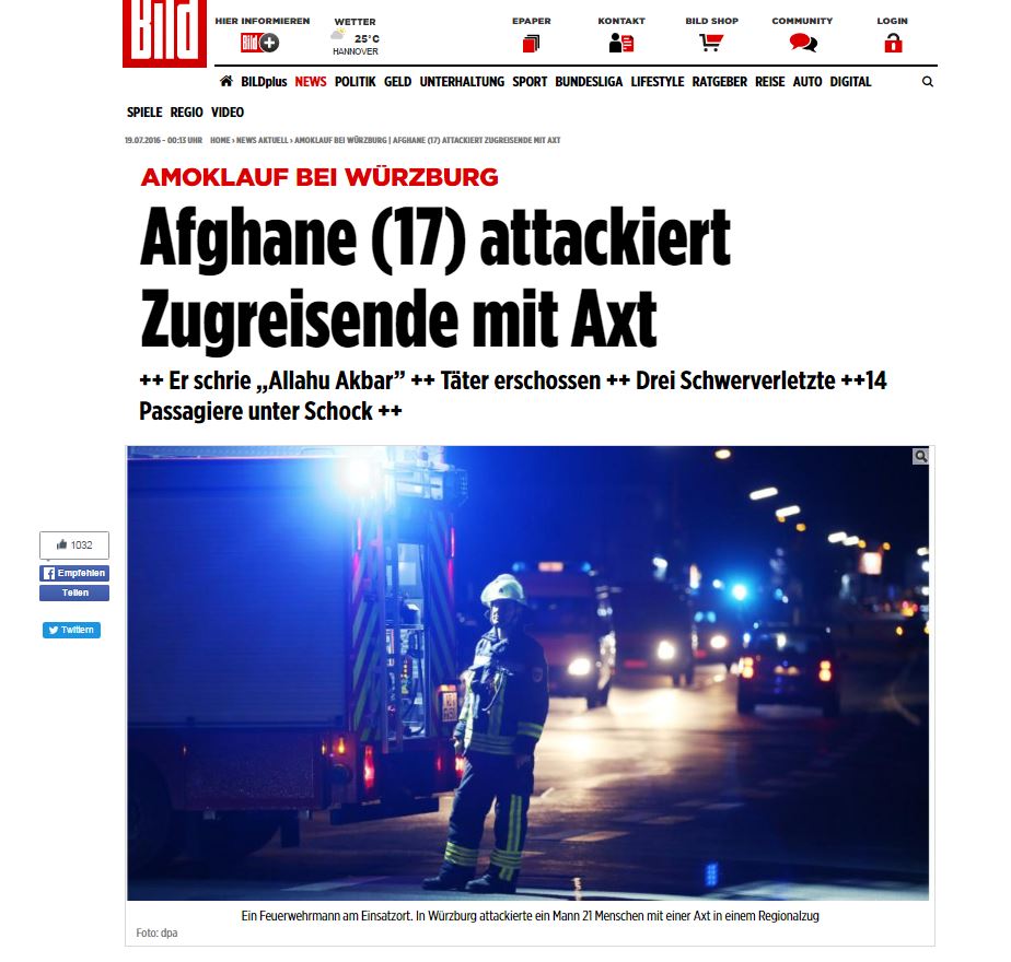 ΥΠΕΣ Βαυαρίας – Bild: Ο δράστης φώναζε Allahu Akbar