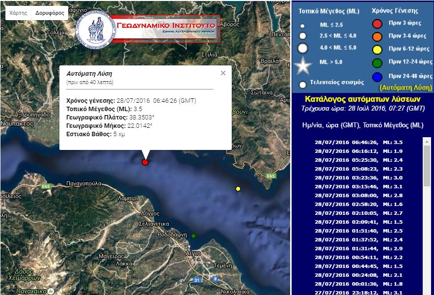 Σεισμική δόνηση 3,5 Ρίχτερ στον Κορινθιακό