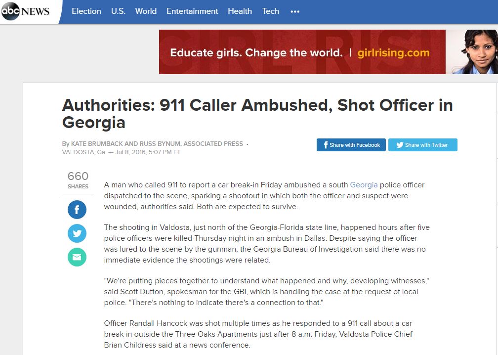 Ενέδρα και πυροβολισμοί σε αστυνομικό και στην Τζόρτζια