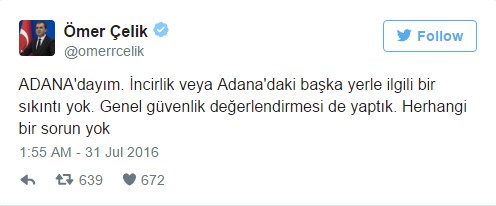 Ιντσιρλίκ – Υποβαθμίζει το γεγονός ο υπουργός Τσελίκ – Υποστηρικτές του Ερντογάν έξω από τη βάση – ΒΙΝΤΕΟ