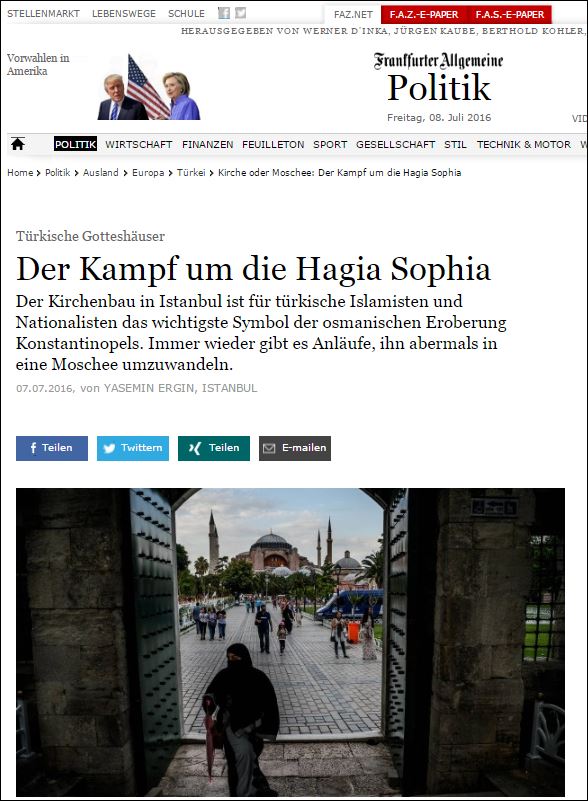 FAZ: Η μάχη για την Αγιά Σοφιά