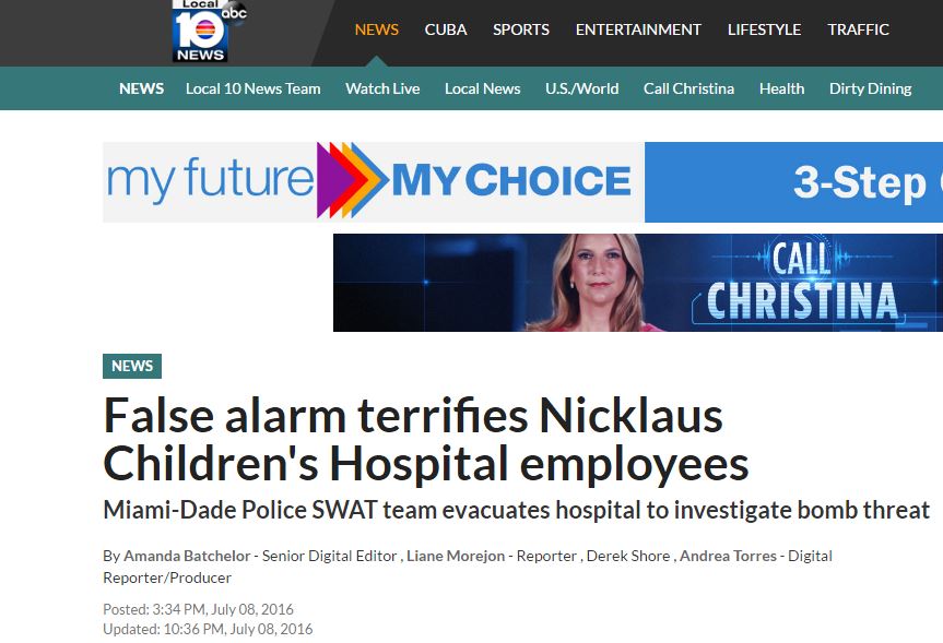 Έληξε ο συναγερμός στο νοσοκομείο παίδων του Μαϊάμι