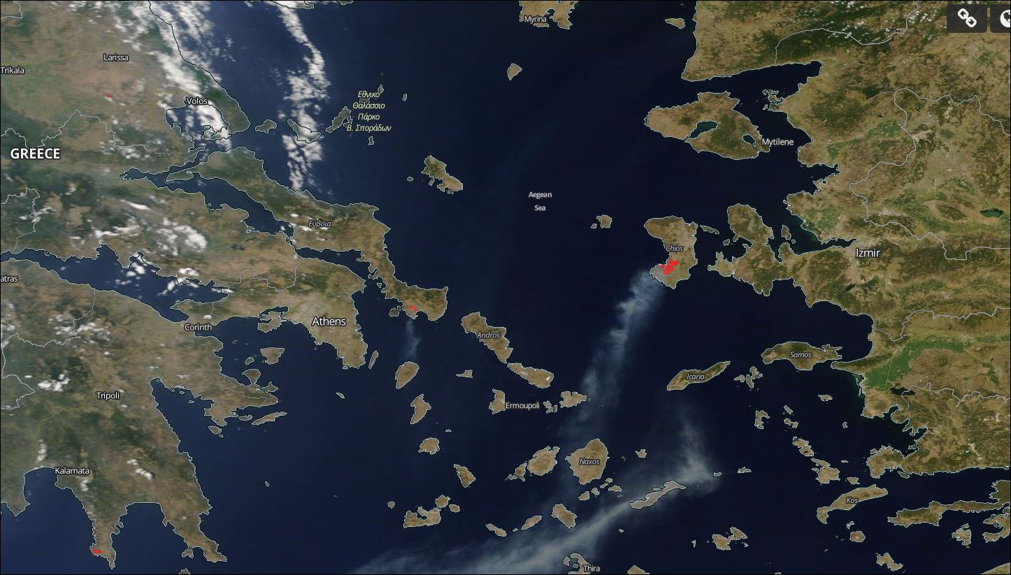 Η φωτιά της Χίου από δορυφόρο της NASA – ΦΩΤΟ