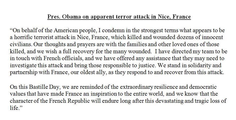Ο Ομπάμα για τη Νίκαια: Απ’ ό,τι φαίνεται είναι μία τρομοκρατική επίθεση