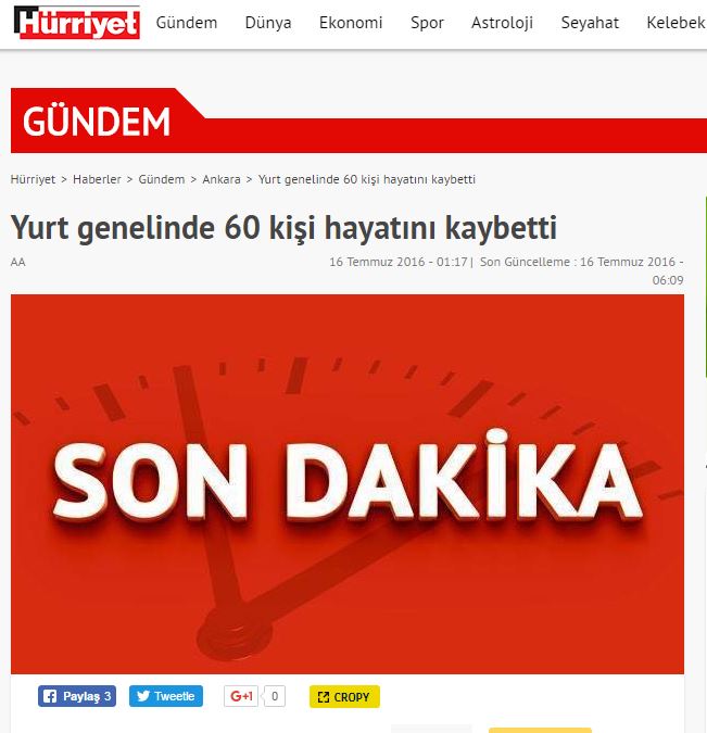 Hurriyet: 60 νεκροί στην τουρκική επικράτεια