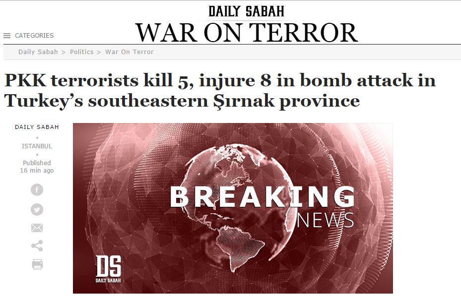 Βομβιστική επίθεση στην Τουρκία – Πέντε νεκροί και οκτώ τραυματίες