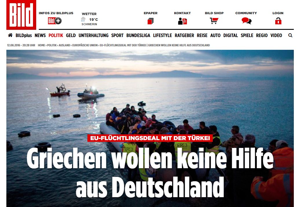 Bild:Οι Έλληνες δεν θέλουν καμία βοήθεια από τη Γερμανία για το προσφυγικό