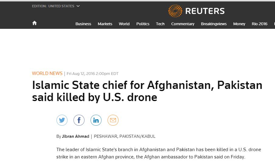 Reuters: Νεκρός ο αρχηγός του ISIS σε Αφγανιστάν και Πακιστάν