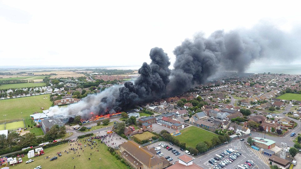 Witnesses described seeing 40ft flames and clouds of smoke billowing hundreds of feet into the air from The Academy in Selsey, West Sussex