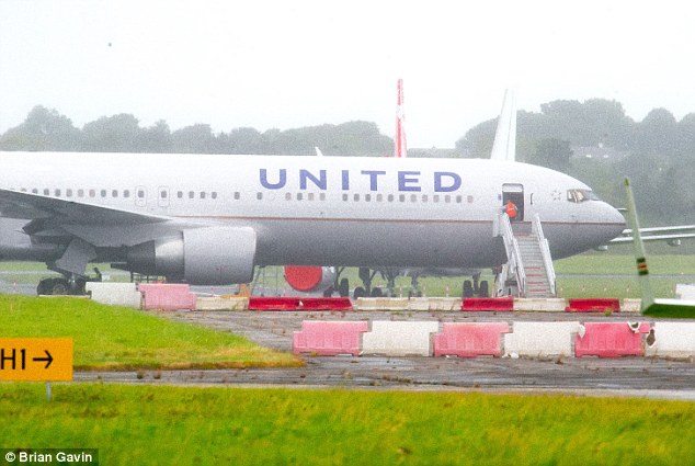 Drama: The United Airlines flight from Houston to Heathrow was forced to land at Shannon Airport this morning (pictured)