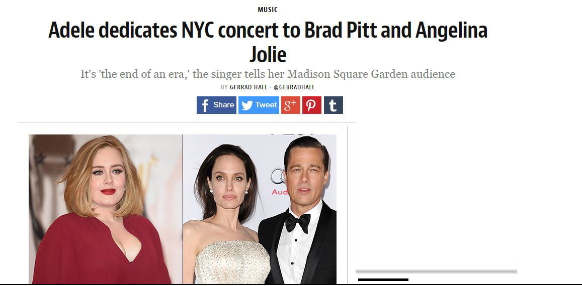 Η Αντέλ αφιέρωσε την συναυλία της στο ζεύγος Τζολί-Πιτ