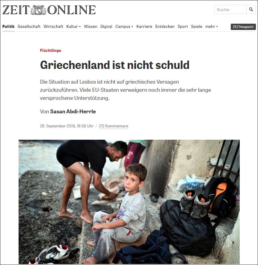 Die Zeit: «Δεν φταίει η Ελλάδα» στο προσφυγικό