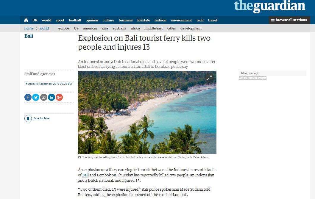 Ισχυρή έκρηξη σε φέρι με τουρίστες στο Μπάλι – Δύο νεκροί