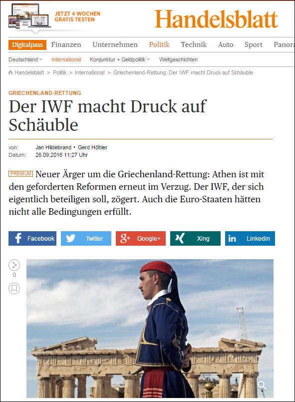Handelsblatt: Το Βερολίνο επιμένει για το ελληνικό χρέος…