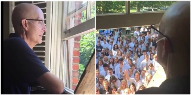 Ένα ολόκληρο σχολείο τραγουδά στο παράθυρο καθηγητή που πάσχει από καρκίνο – ΒΙΝΤΕΟ
