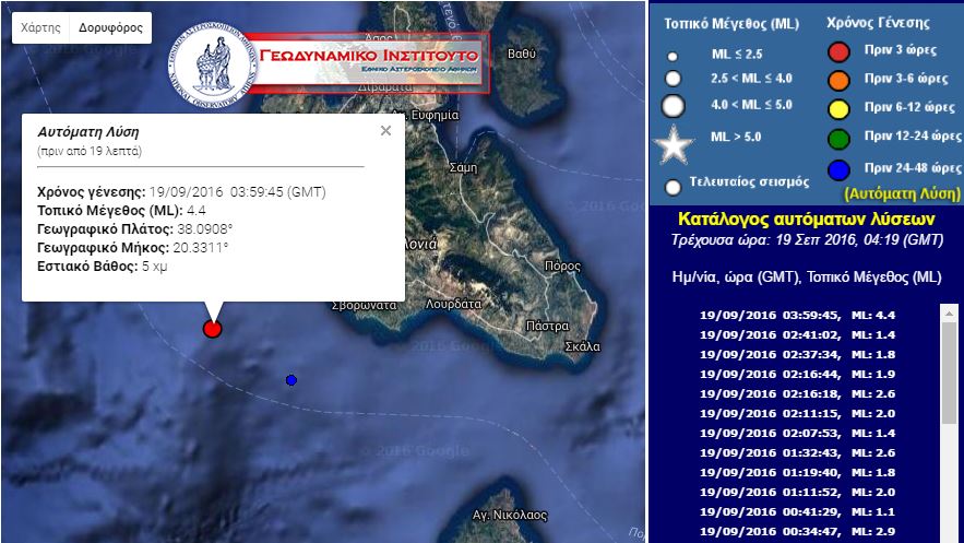 Γεωδυναμικό: Στα 4,4 Ρίχτερ ο σεισμός στην Κεφαλονιά