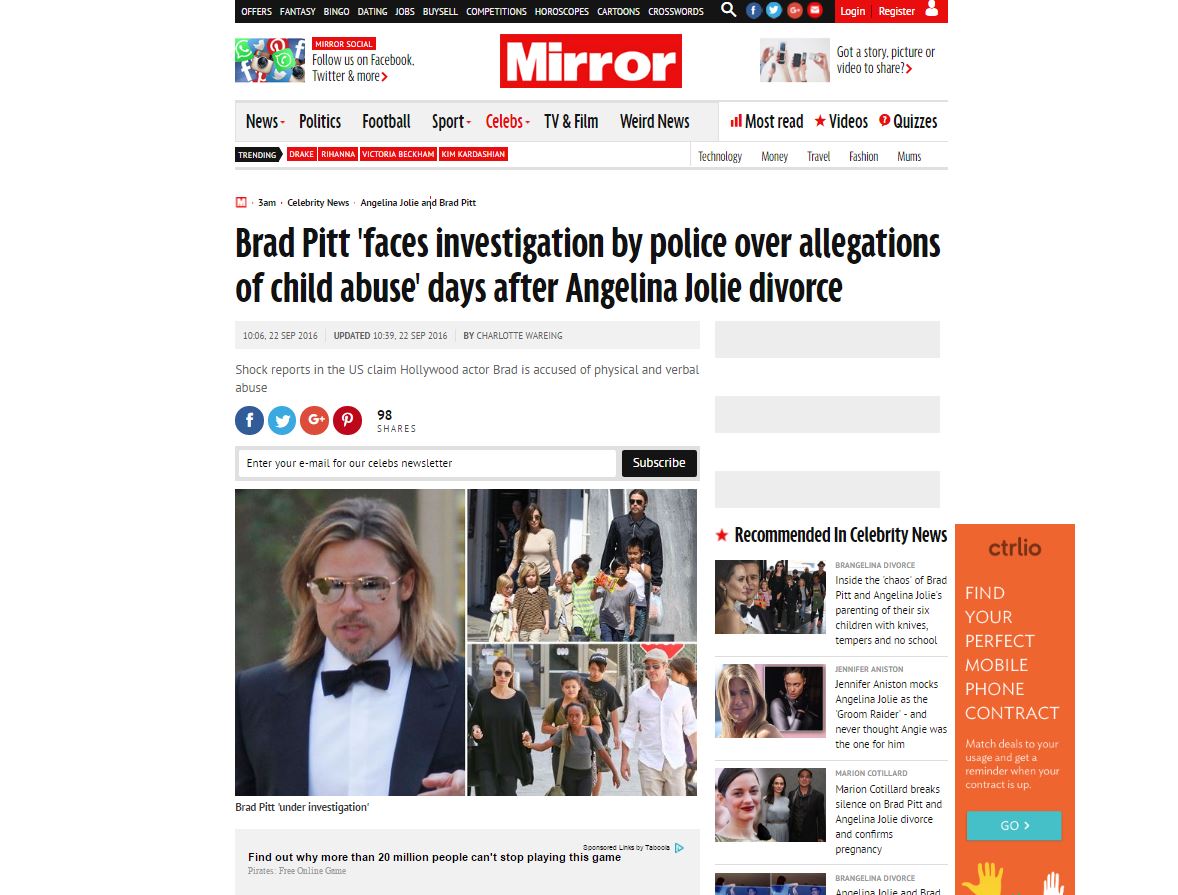 Αντιμέτωπος με την αστυνομία ο Πιτ μετά τις καταγγελίες της Τζολί για παιδική κακοποίηση