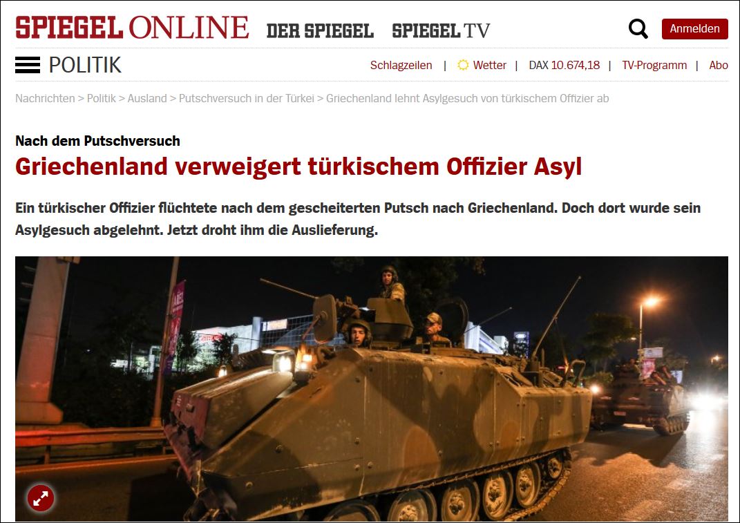 Spiegel: Η Ελλάδα αρνείται άσυλο σε Τούρκο αξιωματούχο